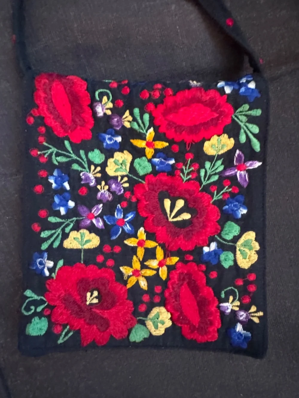 Embroidery canvas flower design crossbody bag / shoulder bag
